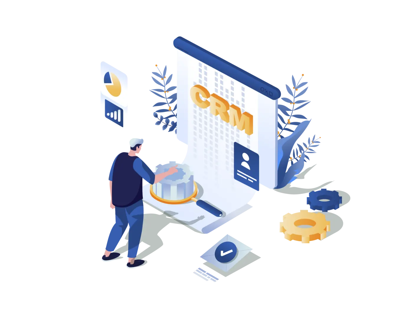 Illustration of a team managing a CRM dashboard