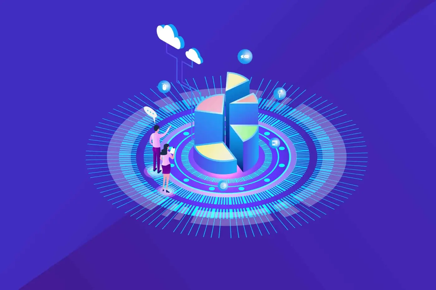 Illustration of marketing budget charts and analytics