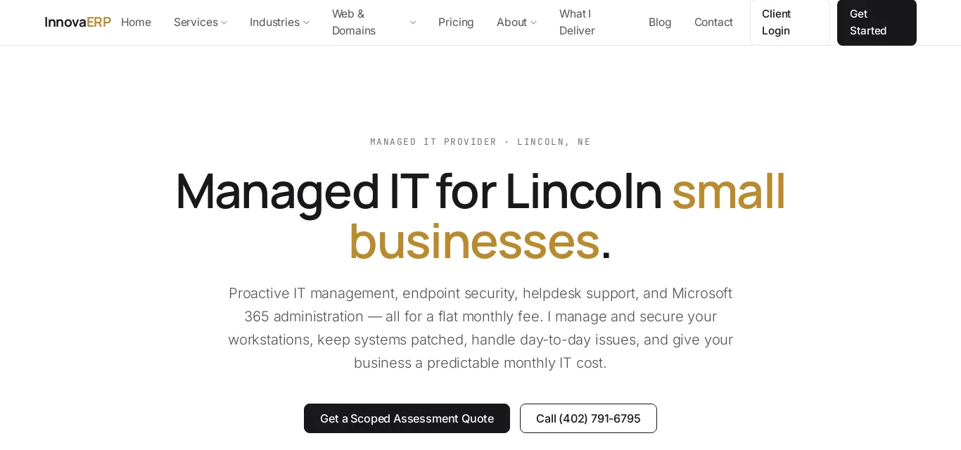 The InnovaERP Solutions homepage: managed IT for Lincoln small businesses