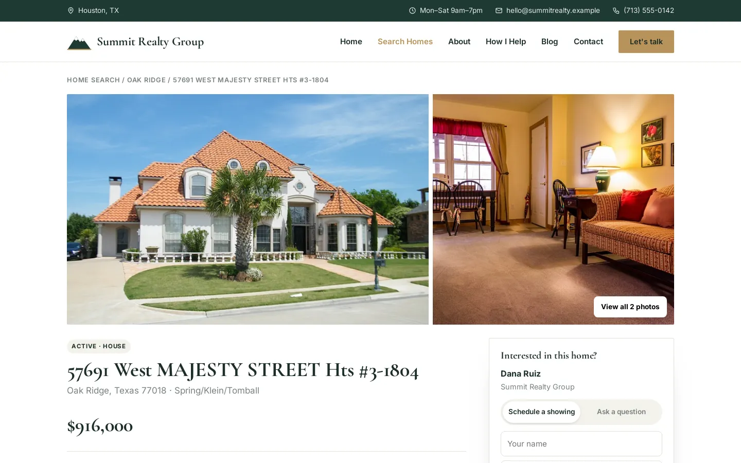 Listing detail page on a real estate team website