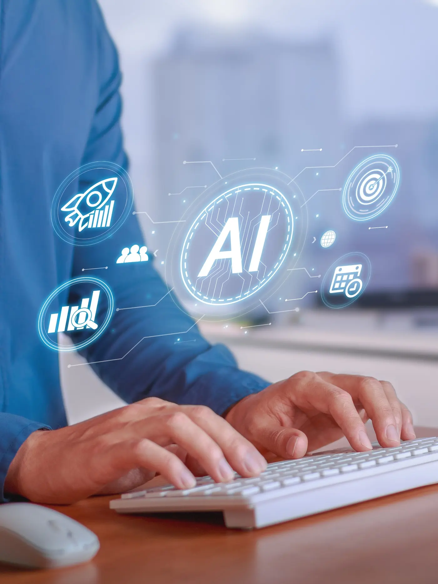Person using AI-powered search tools on a laptop